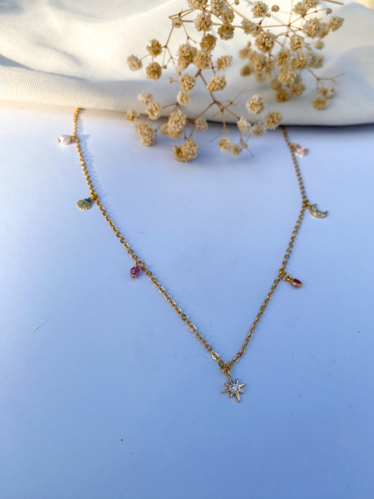 Pink Charm Necklace | 18k Gold Plated