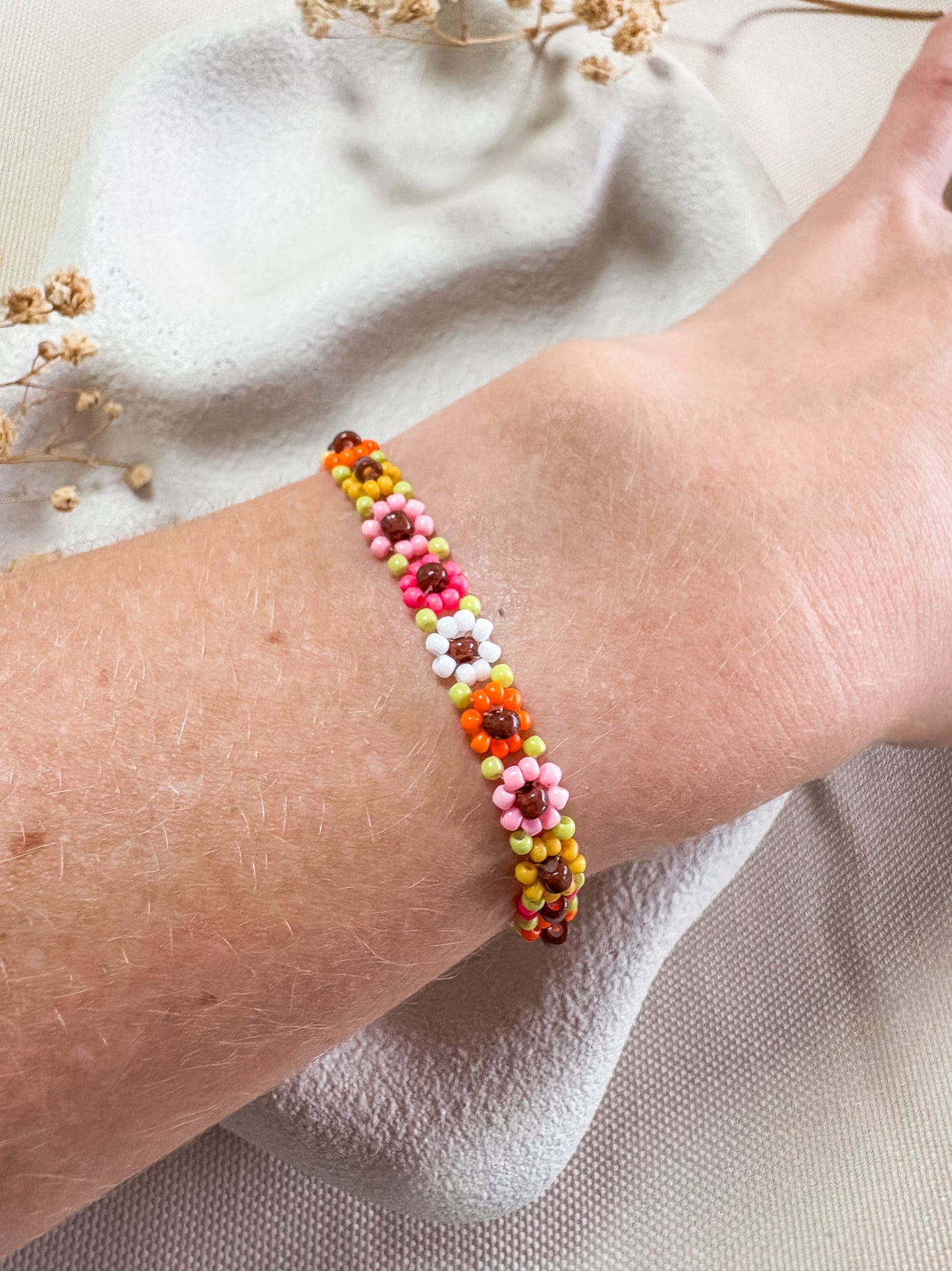 Colourful Beaded Flower Bracelet