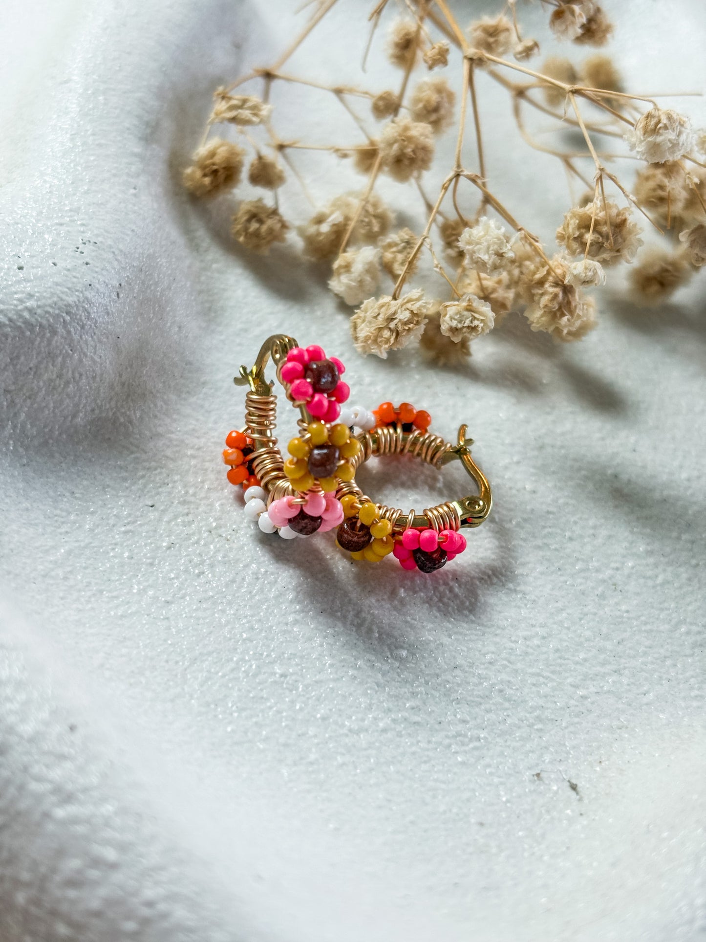 Colourful Beaded Flower Hoops