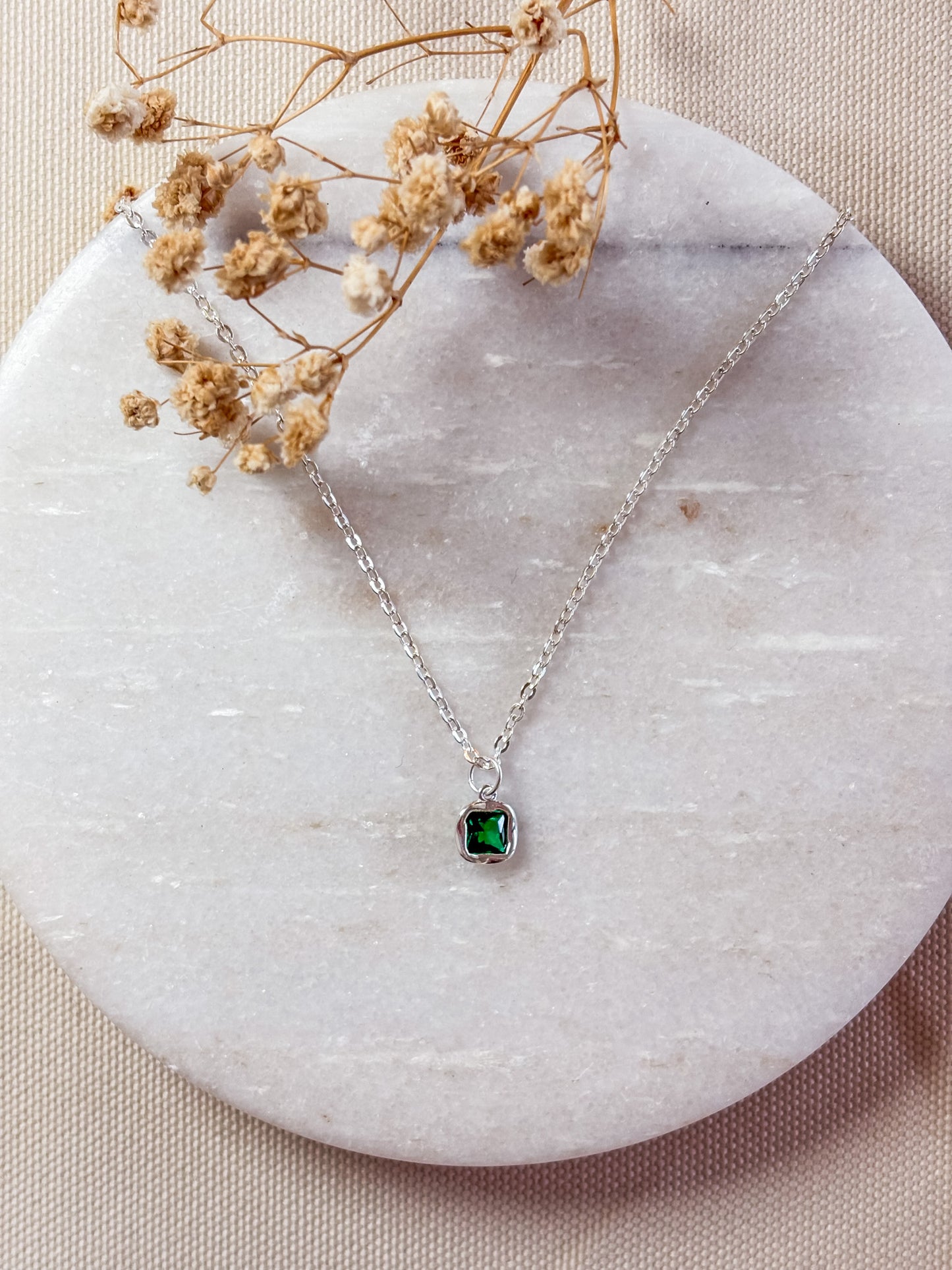 Cubic Zirconia Irregular Square Charm Necklace | Green