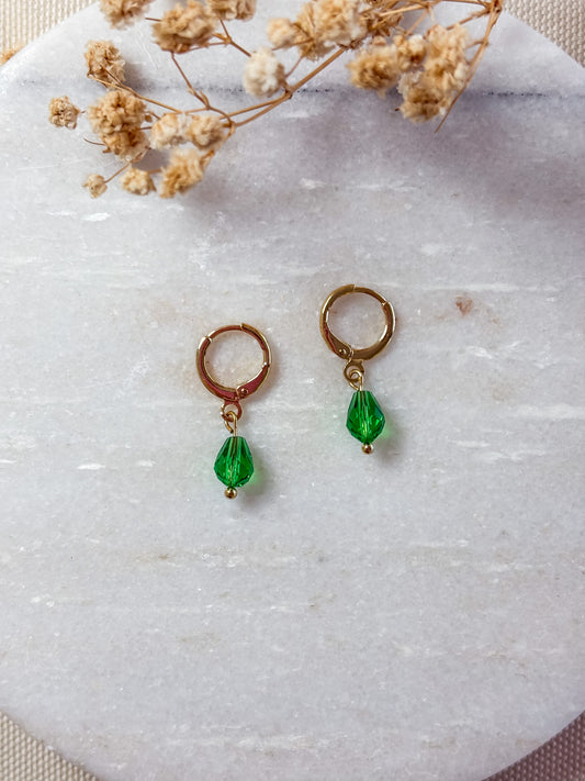 Green Crystal Huggies | 18k Gold Plated