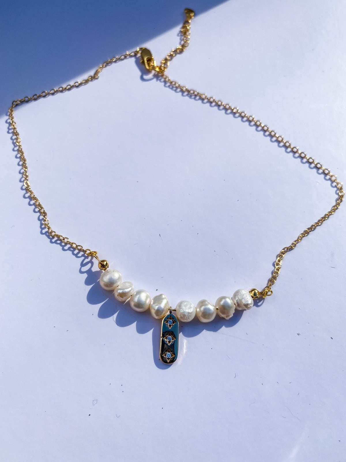 Freshwater Pearl and 18k Gold Star Charm Necklace