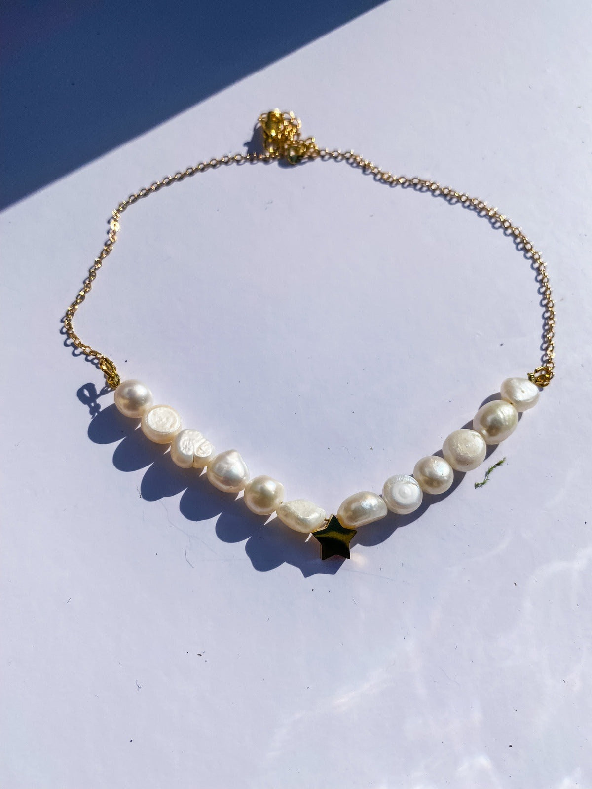 Freshwater Pearl and Gold Star Charm Necklace