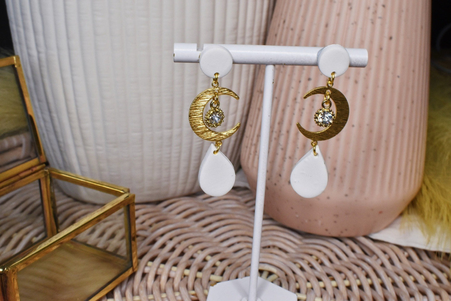 Cubic Zirconia Moon Tear Drop Dangles