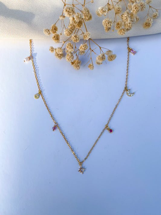 Pink Charm Necklace | 18k Gold Plated