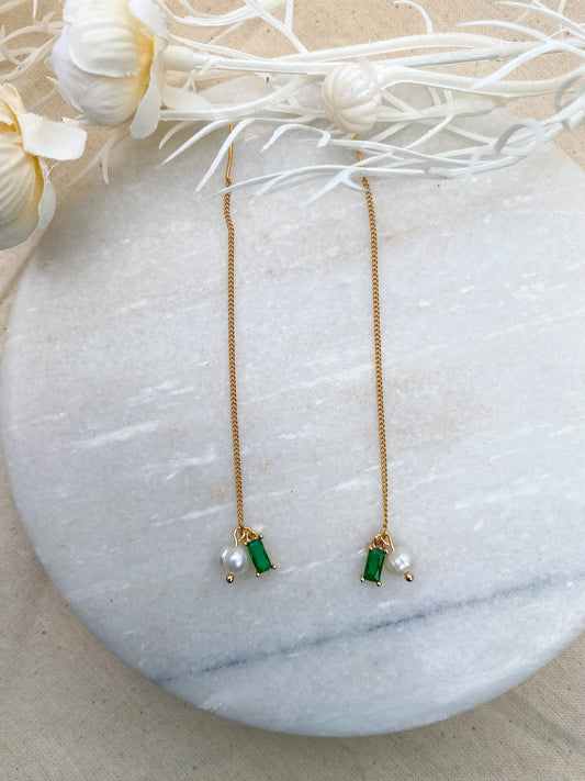 Green Cubic Zirconia Threaders with Pearl