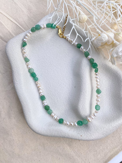 Green Aventurine and Pearl Necklace