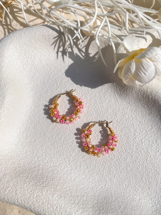 Wire Wrapped Hoops - Pink and Gold