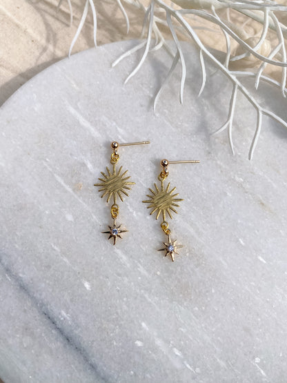 Sun and Star 18k Gold Plated Dangles