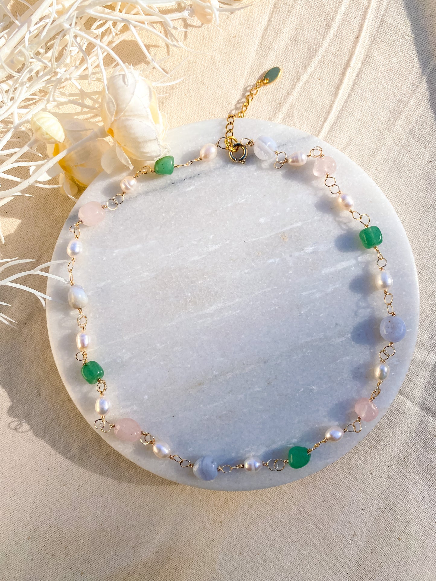 Mix of Stones and Pearl Necklace