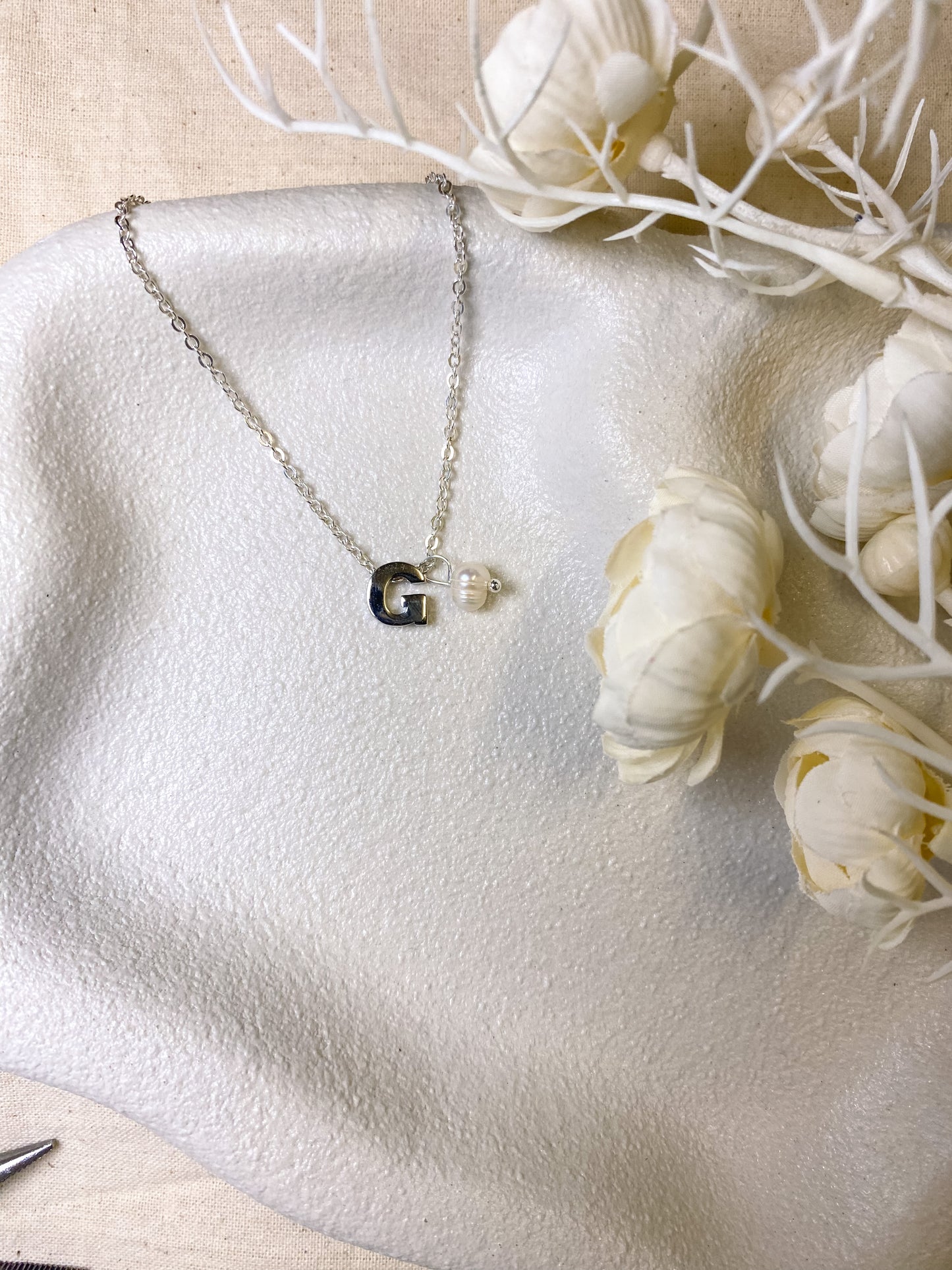 Initial Necklaces - Sterling Silver with Freshwater Pearl