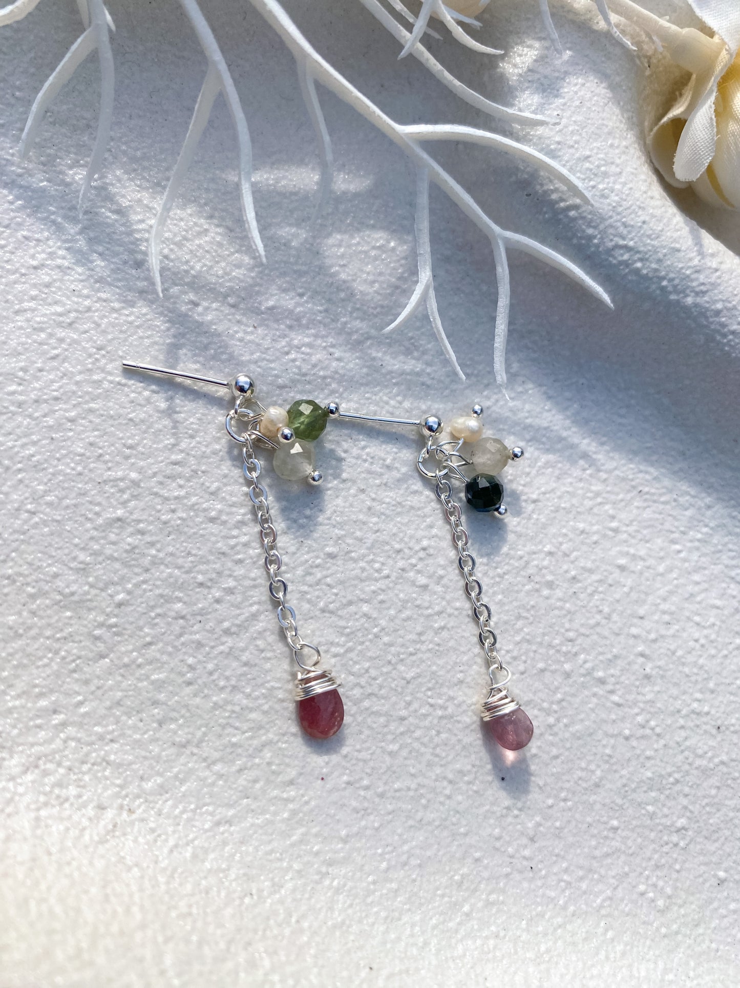 Tourmaline and Pearl Dangles