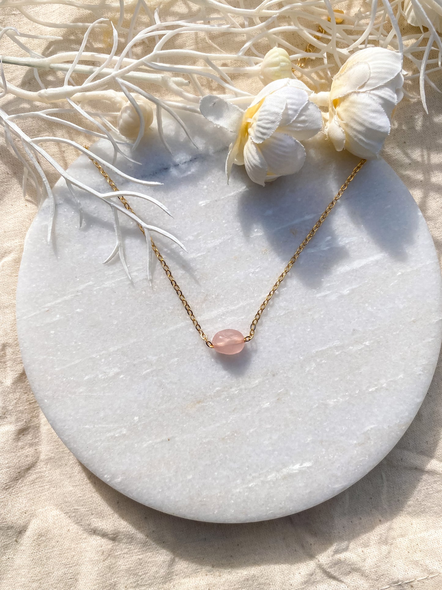 Simple Stone Necklace - Rose Quartz