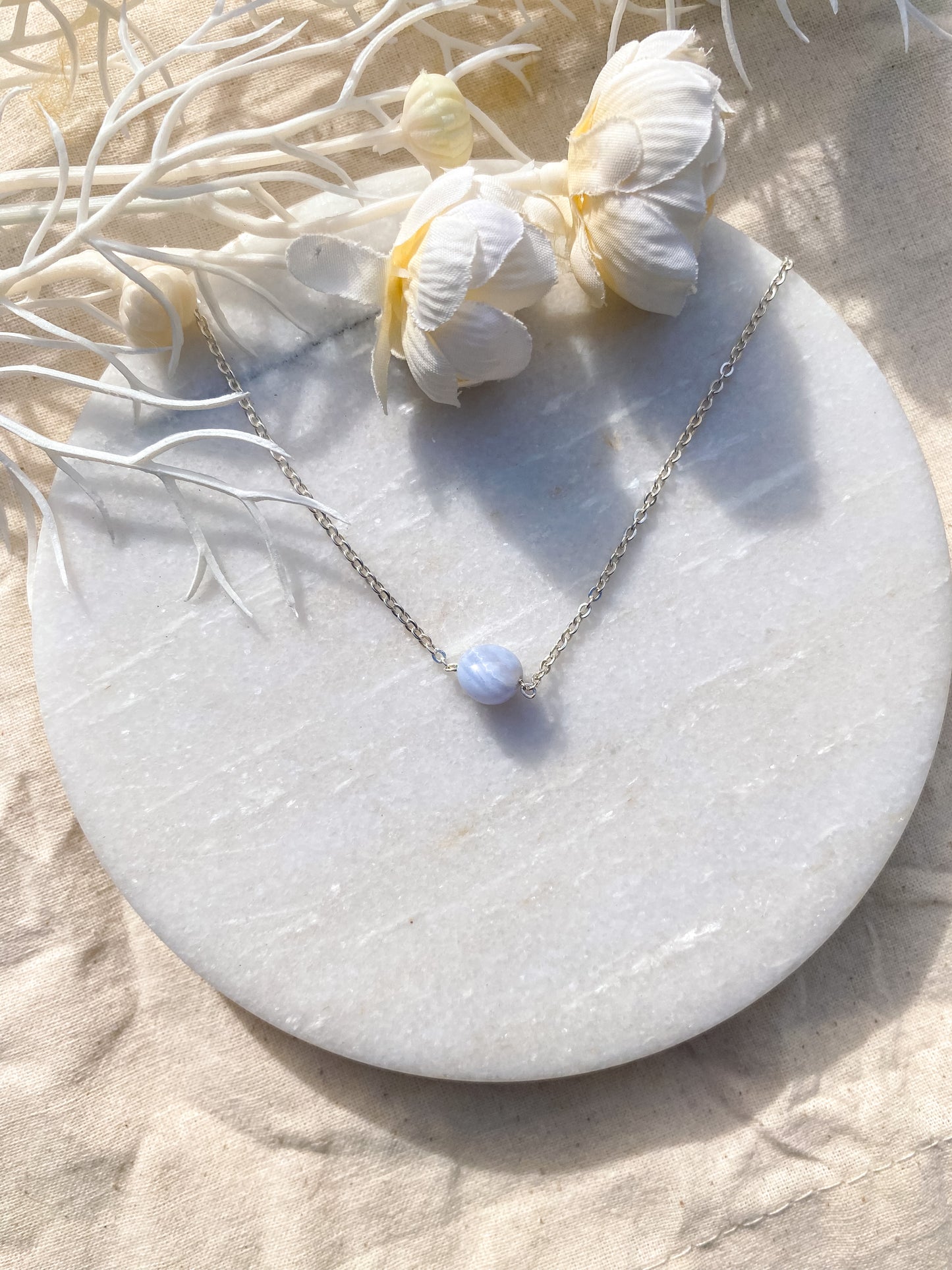 Simple Stone Necklace - Blue Lace Agate