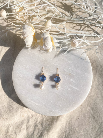 Blue Cubic Zirconia and Pearl Dangles