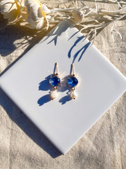 Blue Cubic Zirconia and Pearl Dangles