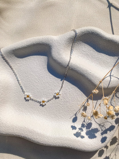 Beaded Daisy Necklace | Sterling Silver