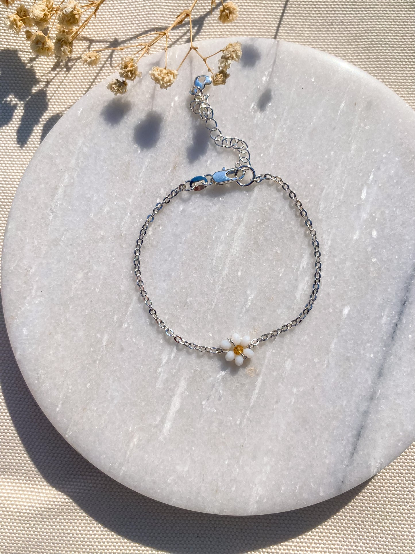 Beaded Daisy Bracelet | Sterling Silver