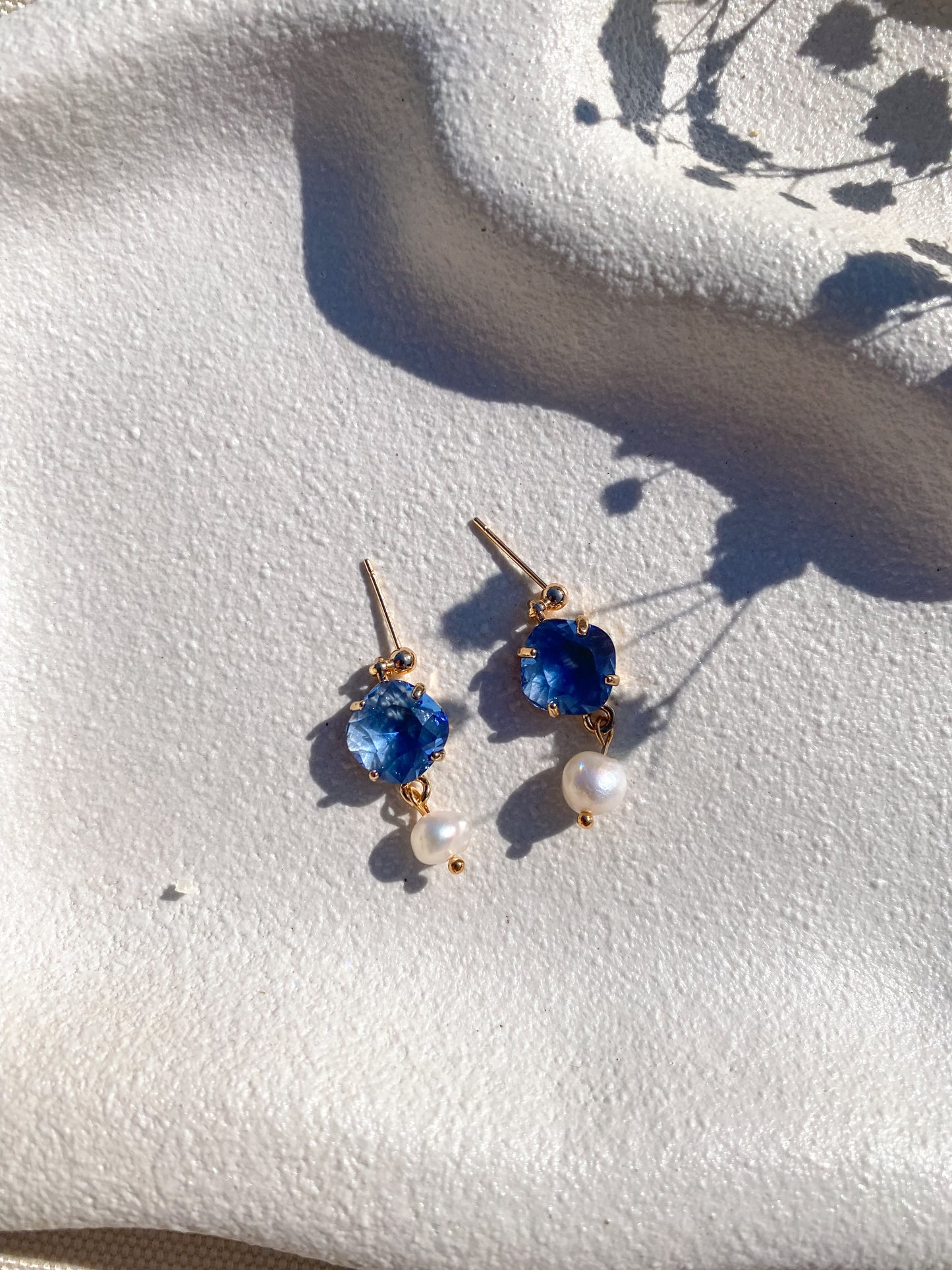 Blue Cubic Zirconia and Pearl Dangles