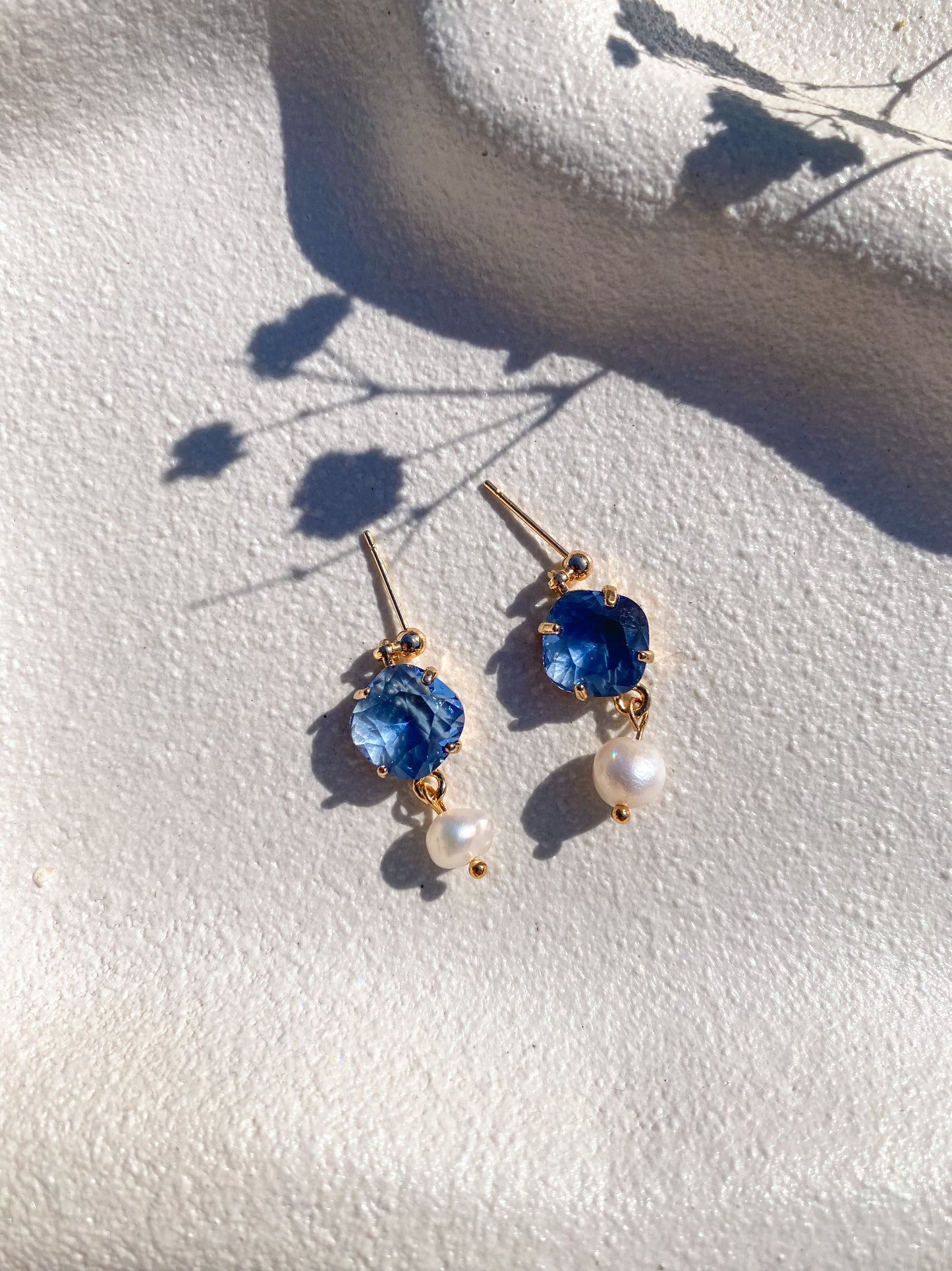 Blue Cubic Zirconia and Pearl Dangles