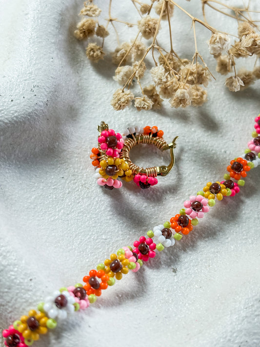 Colourful Beaded Flower Hoops