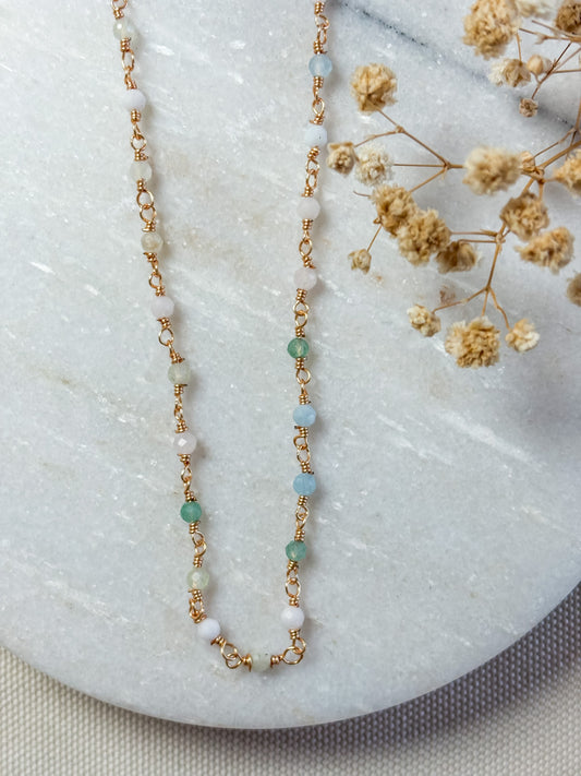 Gemstone Wire Wrapped Necklace | 18k Gold Plated