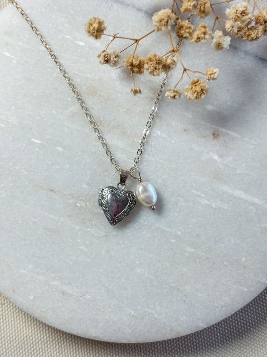 Locket with Freshwater Pearl Necklace | Sterling Silver