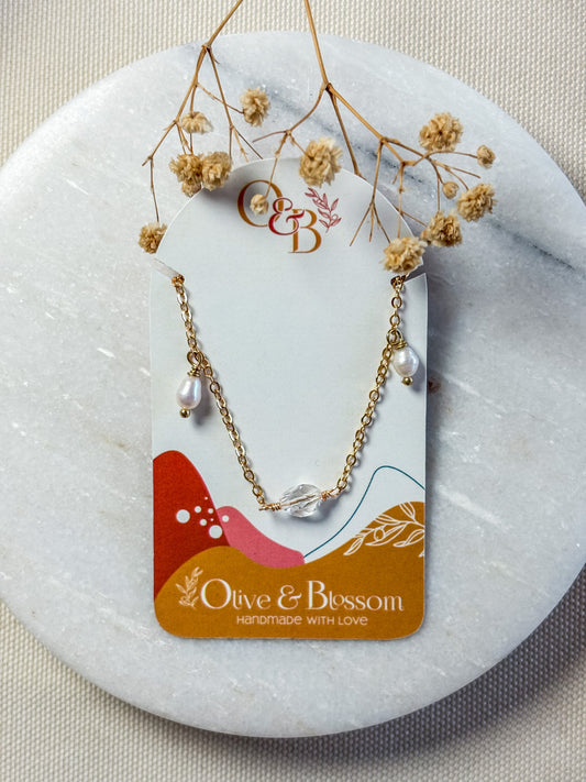 Freshwater Pearl and Twisted Crystal Necklace | 18k Gold