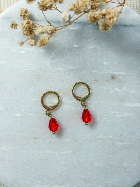 Red Crystal Huggies | 18k Gold