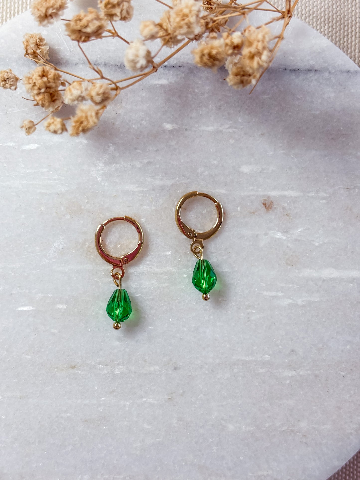 Green Crystal Huggies | 18k Gold Plated