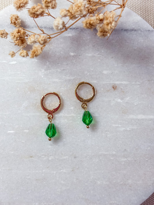 Green Crystal Huggies | 18k Gold Plated