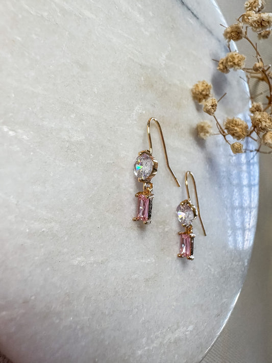 Cubic Zirconia Hook with Pink Rectangle Dangle | 18k Gold