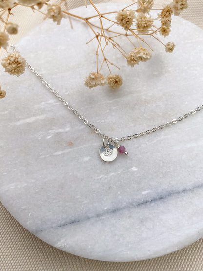 Stamped Birth Flower Necklace | Sterling Silver