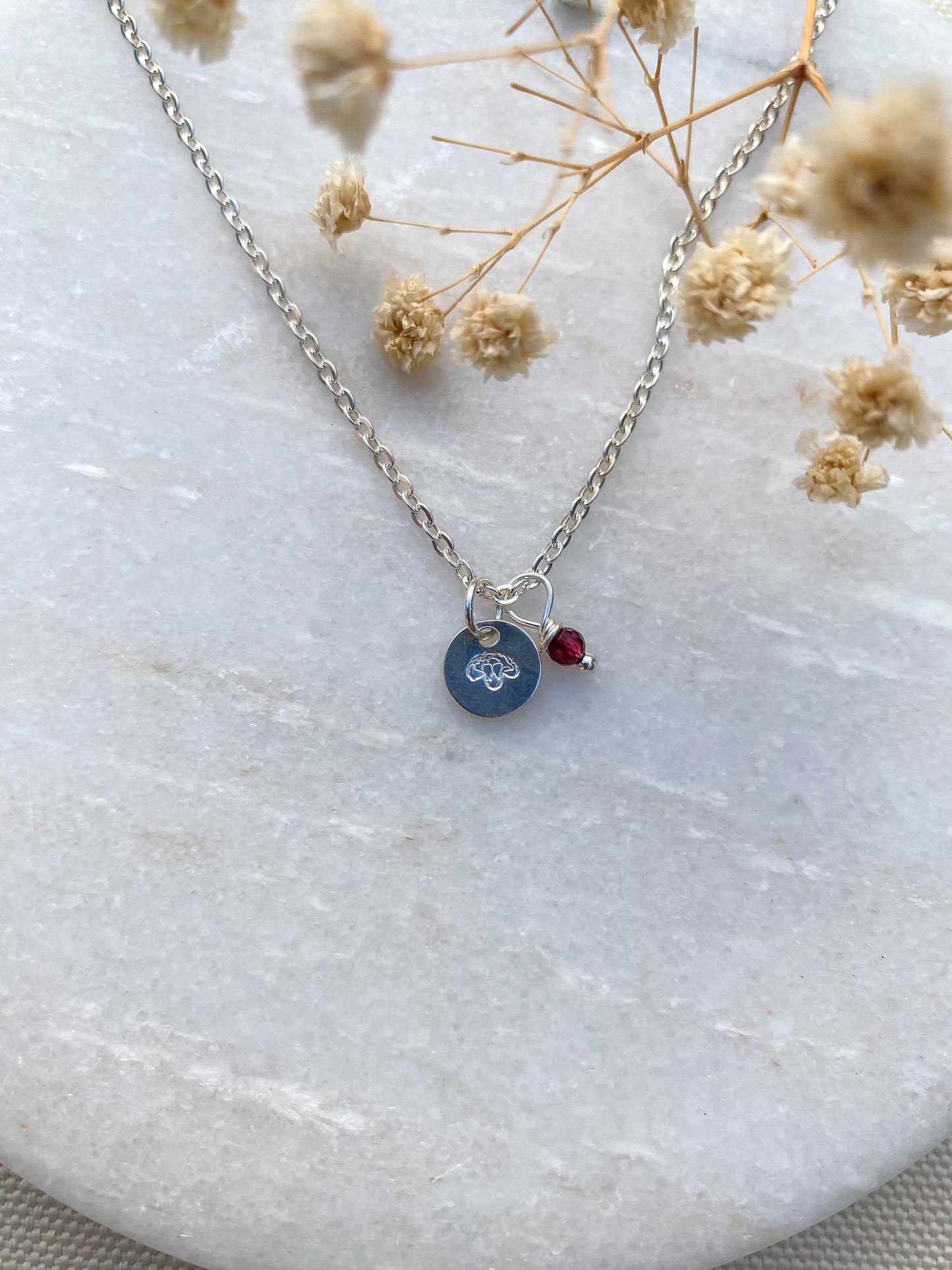 Stamped Birth Flower Necklace | Sterling Silver