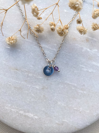 Stamped Birth Flower Necklace | Sterling Silver