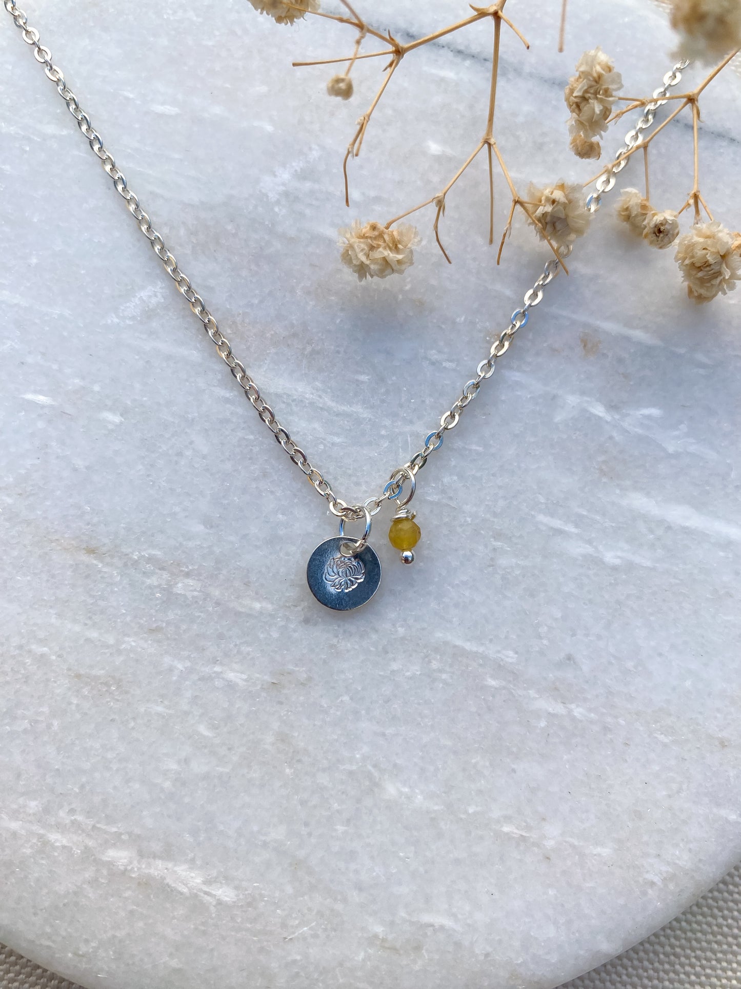 Stamped Birth Flower Necklace | Sterling Silver