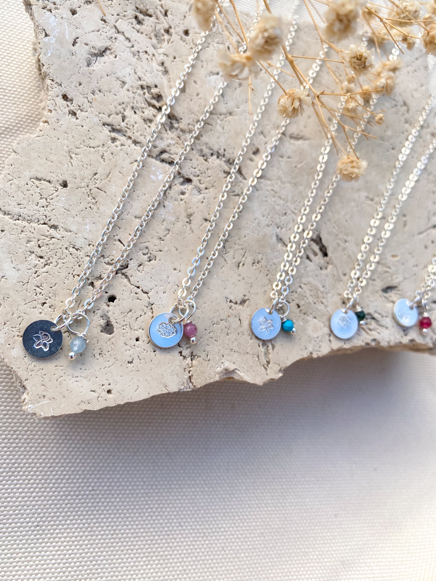 Stamped Birth Flower Necklace | Sterling Silver