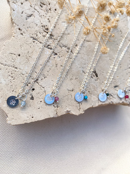 Stamped Birth Flower Necklace | Sterling Silver