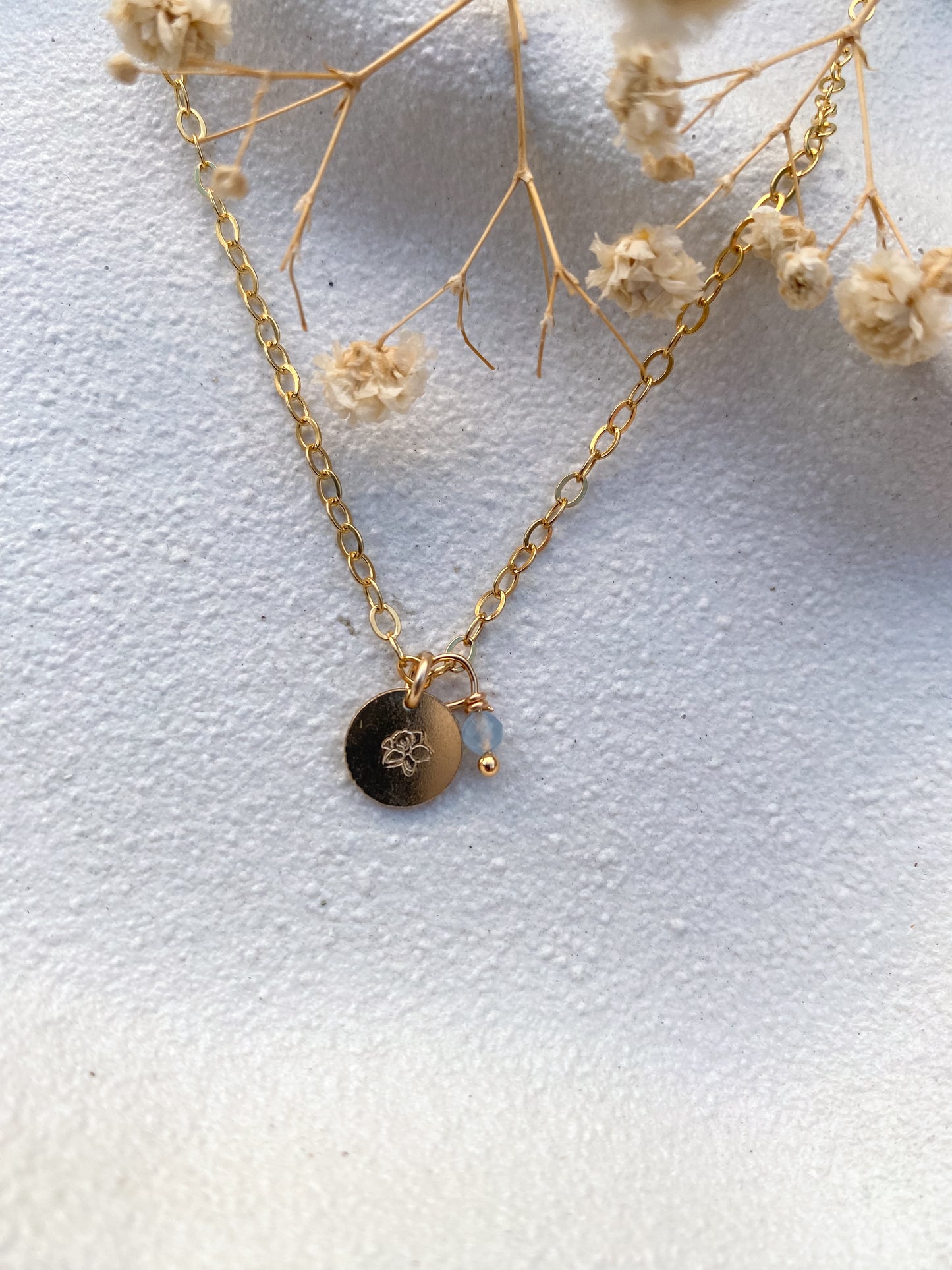 Stamped Birth Flower Necklace | Gold Filled