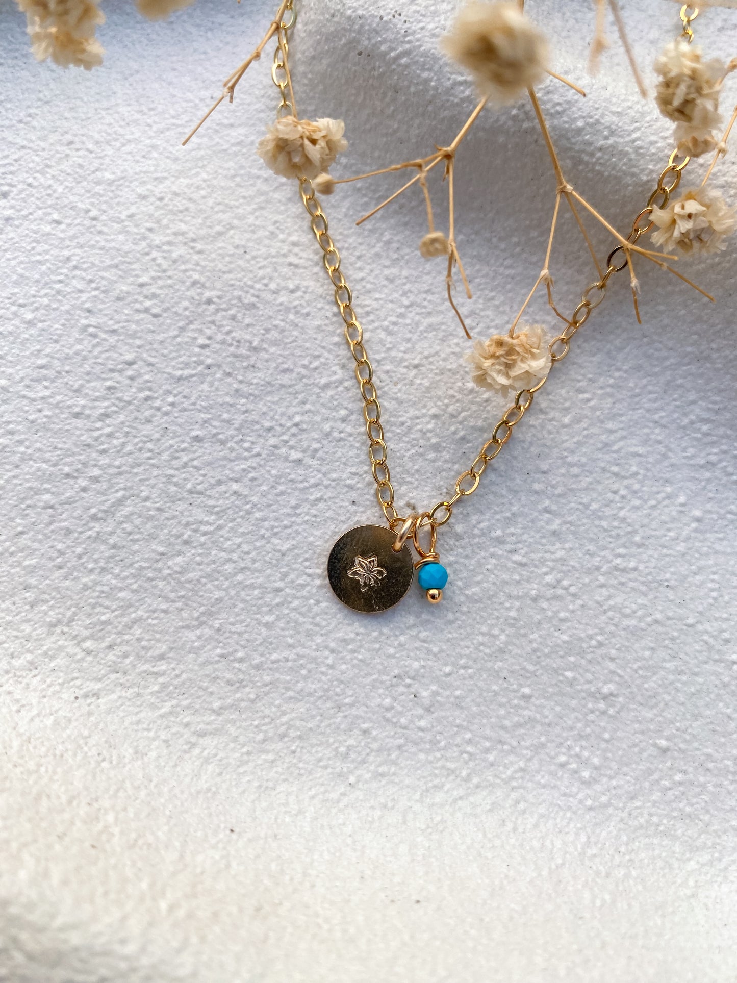 Stamped Birth Flower Necklace | Gold Filled