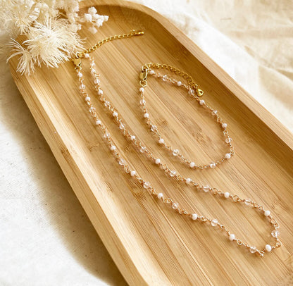 Wire Wrapped White and Clear Beaded Necklace