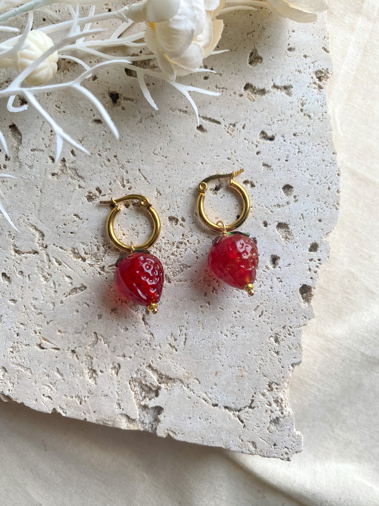 4-in-1 Strawberry, Heart 18k Gold Hoops