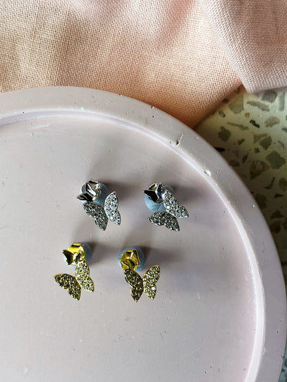 Sterling Silver 925 and Gold Butterfly Studs