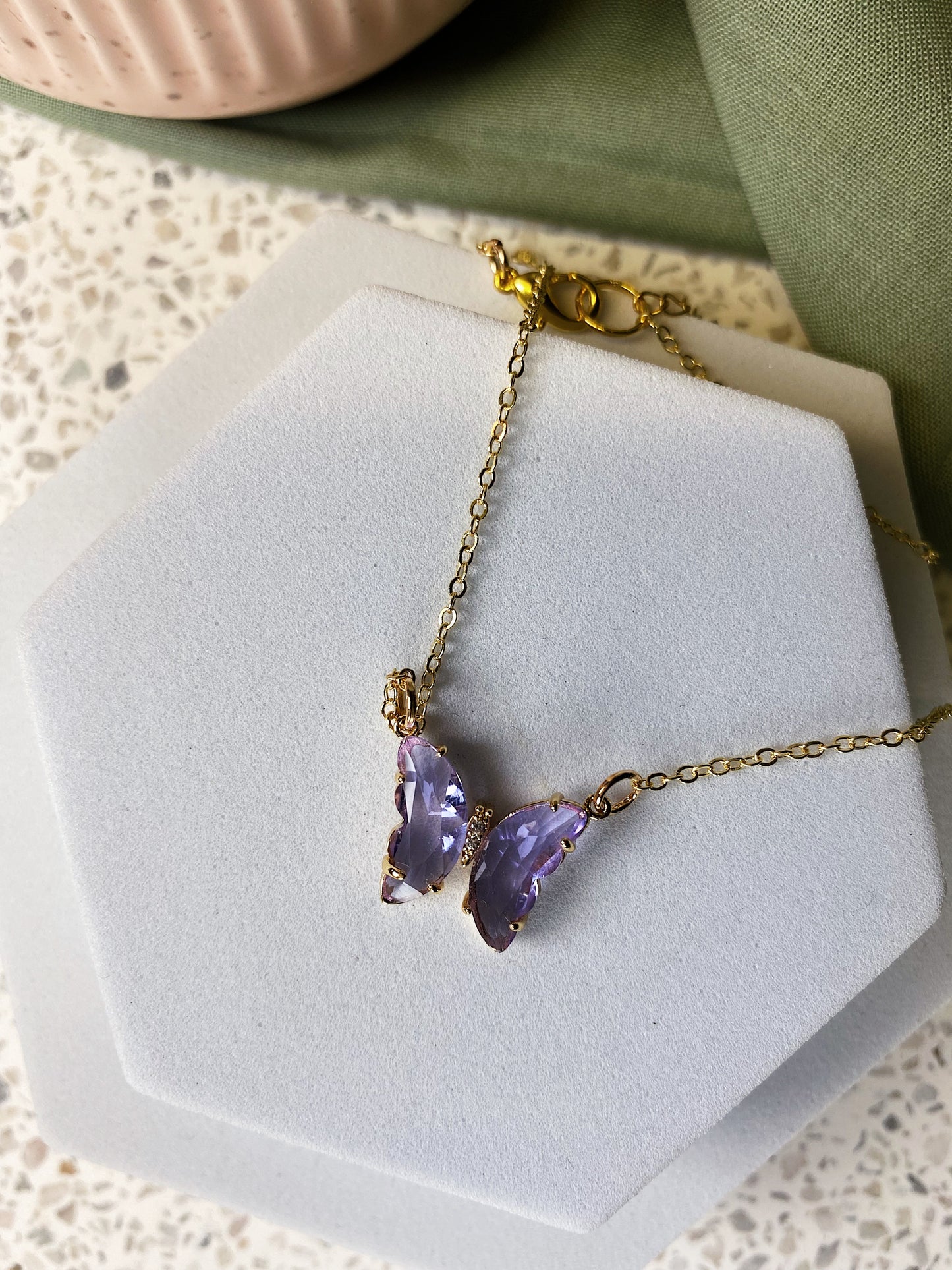 Small Glass Butterfly 18k Gold Necklace