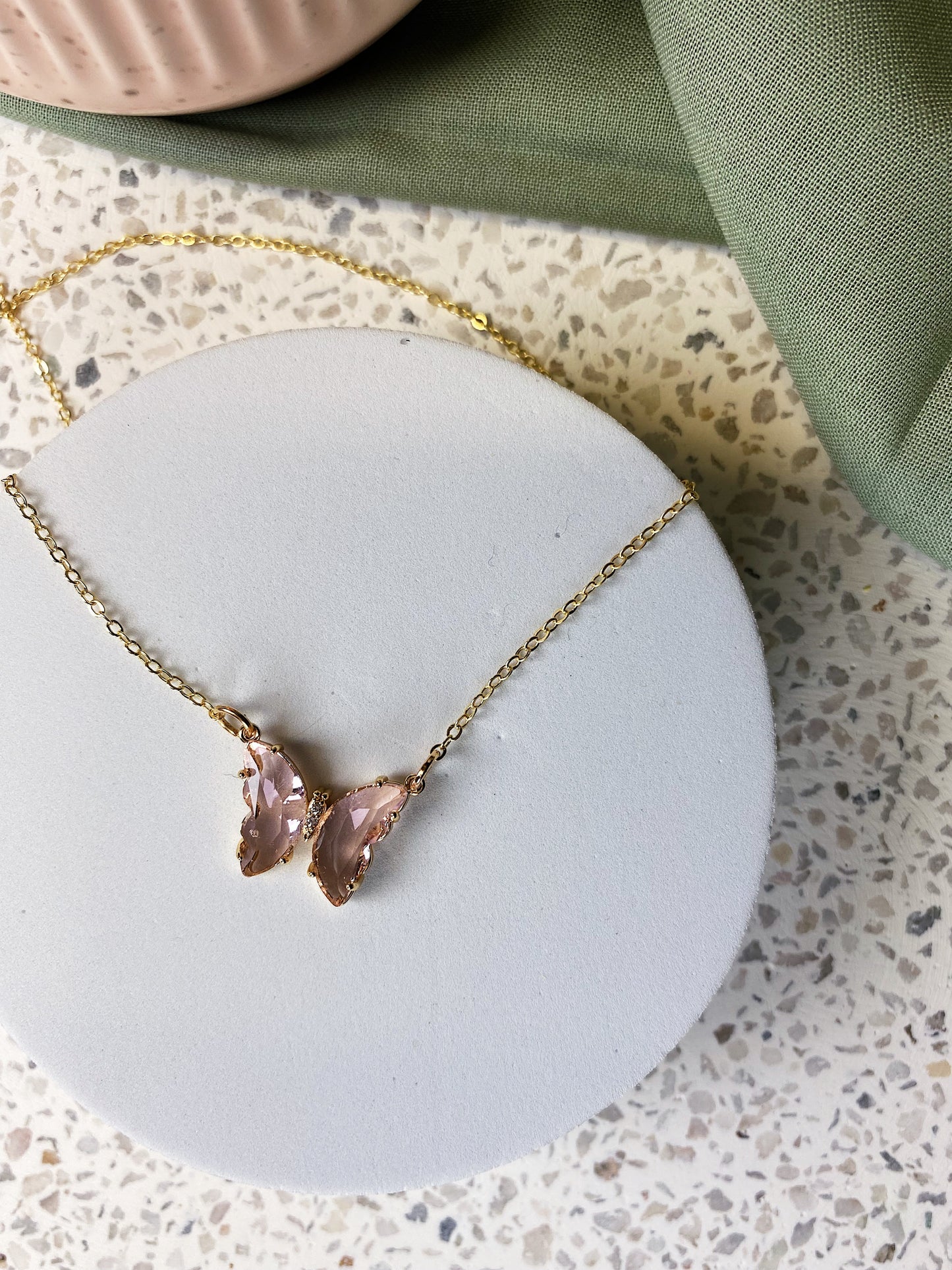 Small Glass Butterfly 18k Gold Necklace