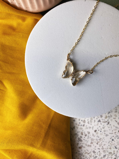 Small Glass Butterfly 18k Gold Necklace