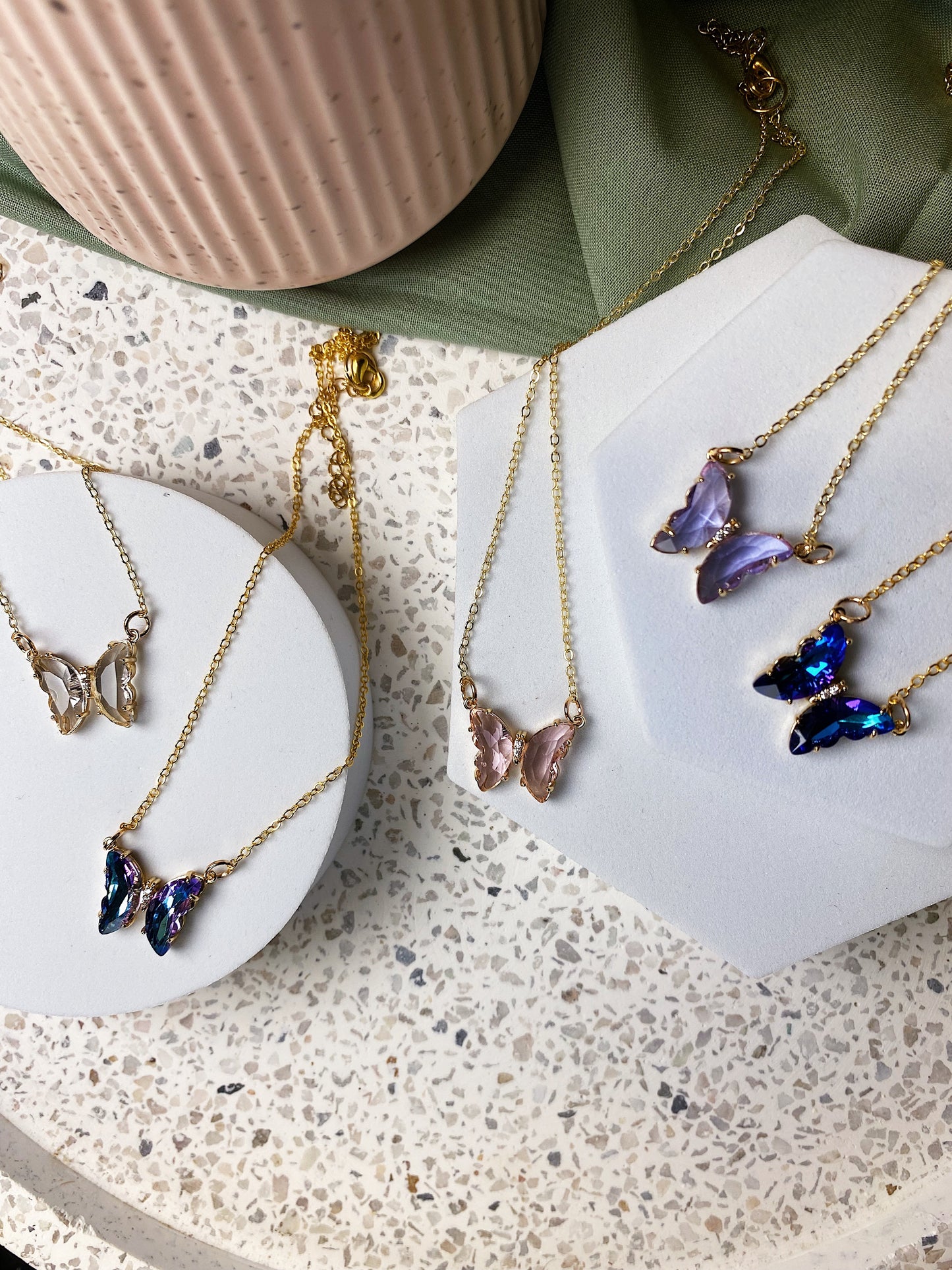 Small Glass Butterfly 18k Gold Necklace