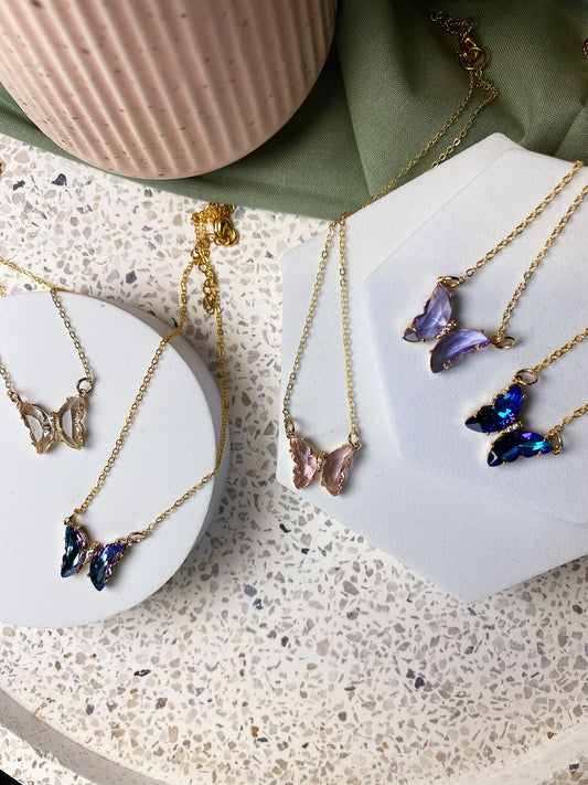 Small Glass Butterfly 18k Gold Necklace