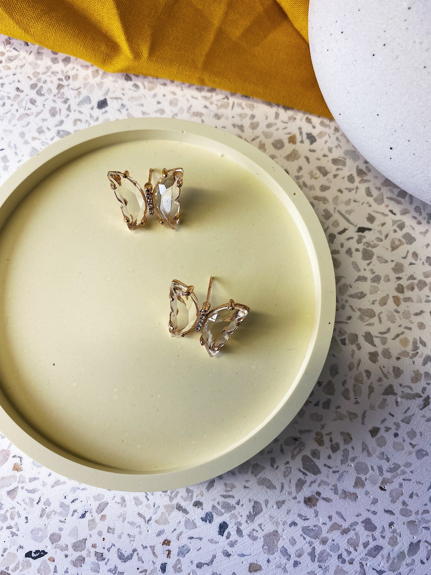 Small Glass Butterfly Gold Studs