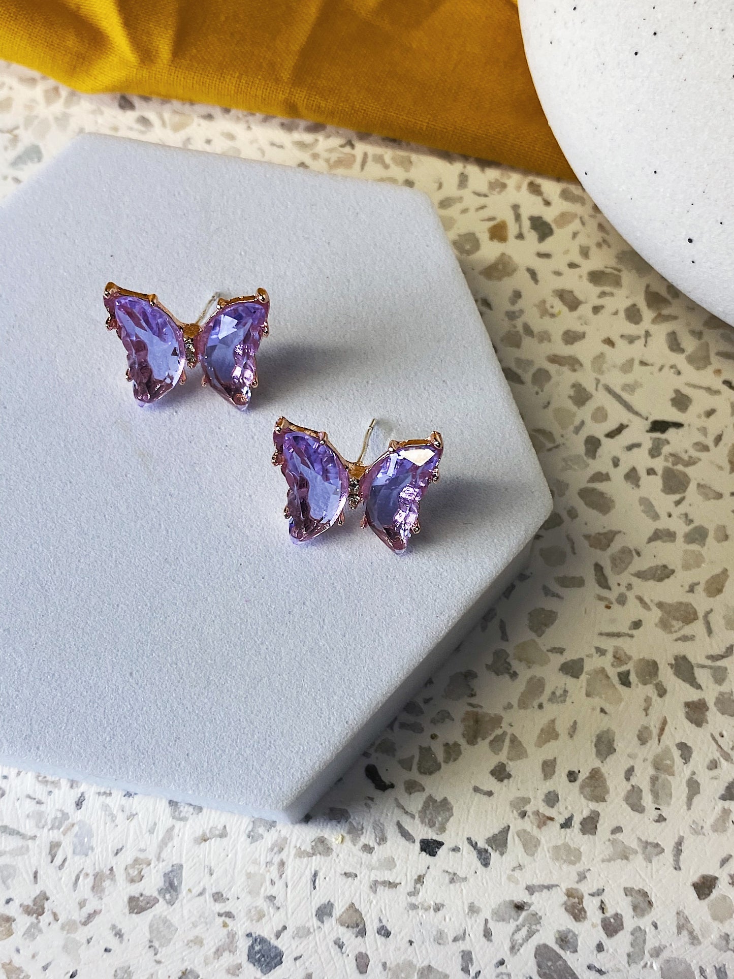 Small Glass Butterfly Gold Studs